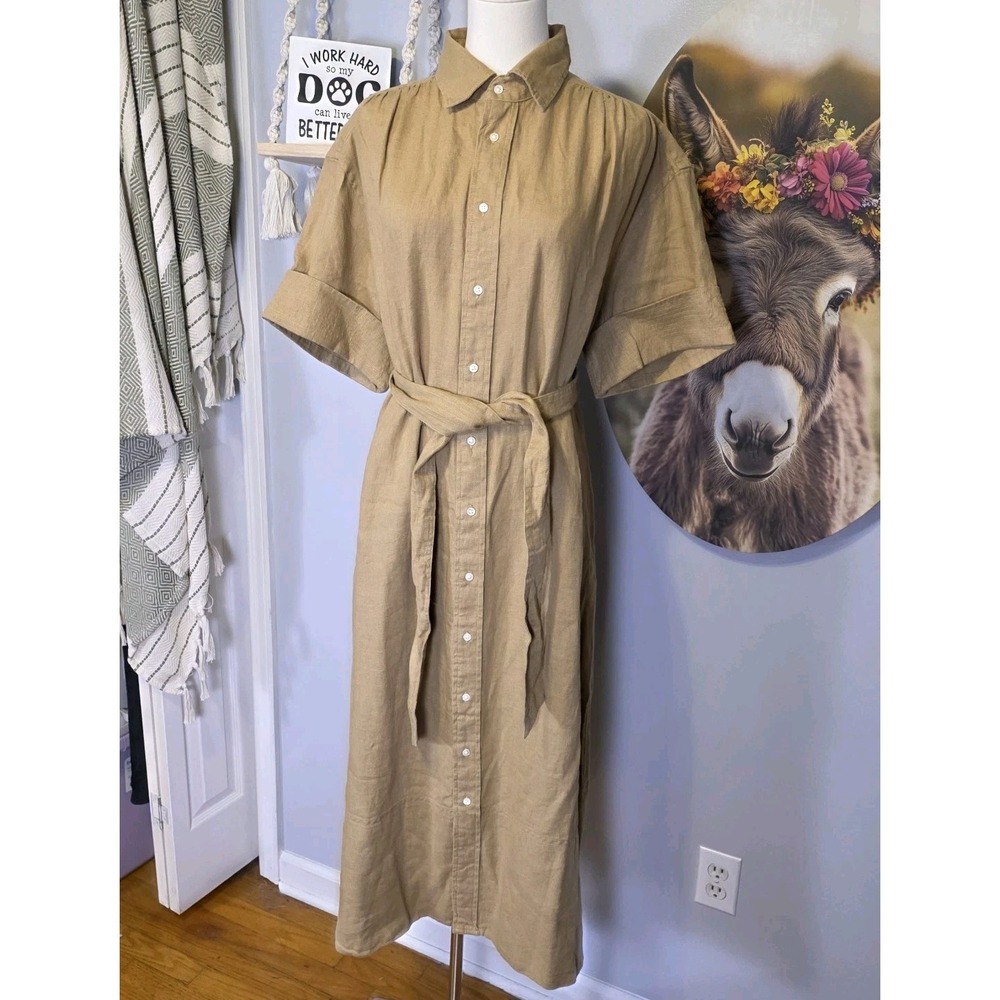 Polo Ralph Lauren Belted Linen Shirt Dress Size 4 Safari Tan Neutral Minimalist